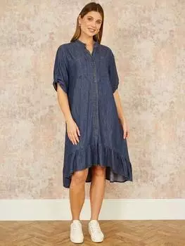 Платье-рубашка из денима шамбре свободного покроя Yumi, синий