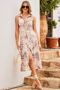 Платье рубашка из джерси без рукавов Sosandar, коричневый