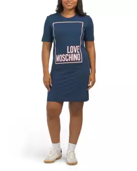 Платье-рубашка из джерси с большим логотипом Love Moschino, синий