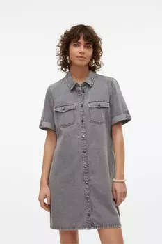 Платье-Рубашка из джинсовой ткани с короткими рукавами Vero Moda, серый