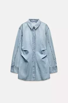Платье-рубашка из джинсовой ткани trf ZARA, небесно-голубой