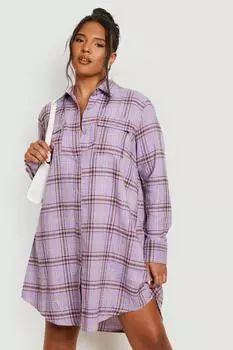 Платье-рубашка из фланелевой фланели плюс Boohoo, фиолетовый