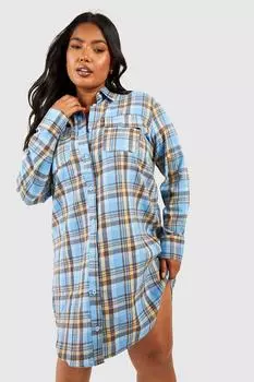 Платье-рубашка из фланелевой фланели с длинными рукавами Boohoo, синий