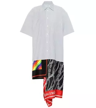 Платье-рубашка из хлопка и шелка с шарфом Balenciaga, черный