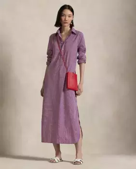 Платье-рубашка из хлопка с длинными рукавами Polo Ralph Lauren, розовый