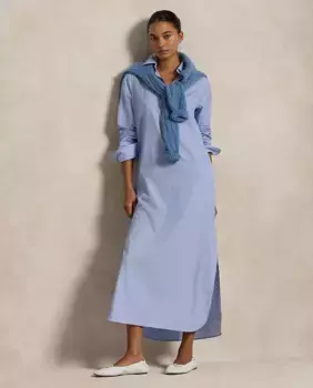Платье-рубашка из хлопка с длинными рукавами Polo Ralph Lauren, голубой