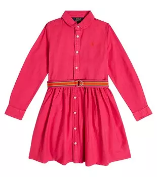 Платье-рубашка из хлопка с поясом Polo Ralph Lauren, розовый