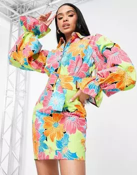 Платье-рубашка из хлопка с ярким цветочным принтом ASOS LUXE