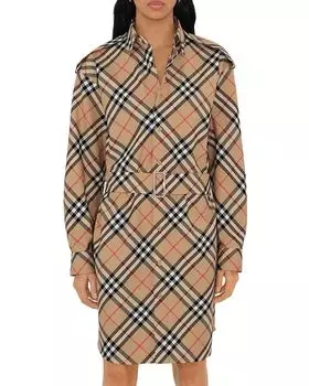 Платье-рубашка из хлопка в клетку Burberry, коричневый/бежевый