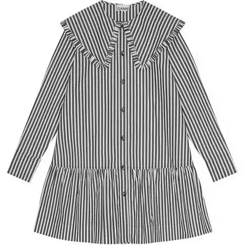 Платье-рубашка из хлопка в полоску GANNI, черный