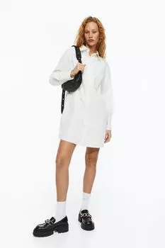 Платье-рубашка из хлопкового поплина H&amp;M, белый