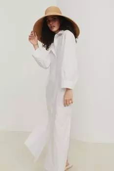 Платье-рубашка из хлопкового поплина H&amp;M, белый
