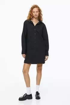 Платье-рубашка из хлопкового поплина H&M, черный