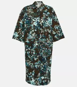 Платье-рубашка из хлопкового поплина с цветочным принтом Dries Van Noten, мультиколор