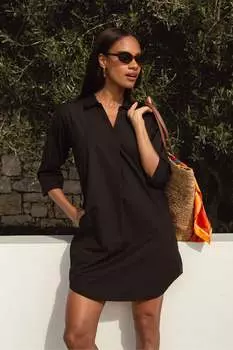 Платье-рубашка из хлопкового поплина с V-образным вырезом Threadbare, черный