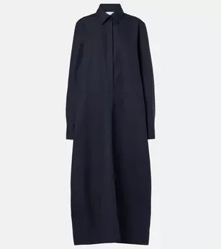 Платье-рубашка из хлопкового поплина со сборками Jil Sander, темно-синий