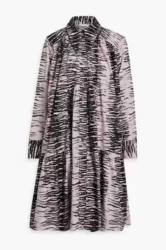 Платье-рубашка из хлопкового поплина со сборками и тигровым принтом GANNI, розовый