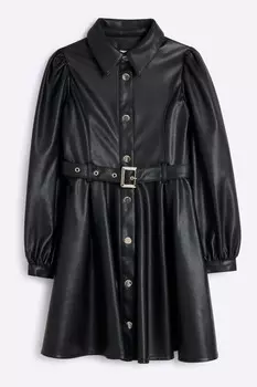 Платье рубашка из искусственной кожи для девочек River Island, черный