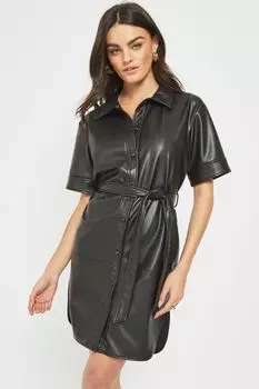 Платье-рубашка из искусственной кожи Noisy May с поясом NOISY MAY, черный