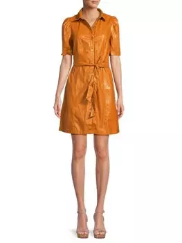 Платье-рубашка из искусственной кожи с пышными рукавами Dkny, цвет Tan
