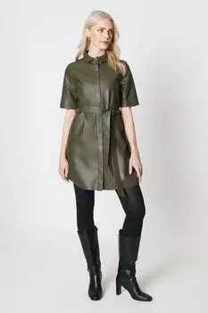 Платье-рубашка из искусственной кожи с поясом Debenhams, зеленый