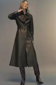 Платье-рубашка из искусственной кожи ZARA, хаки