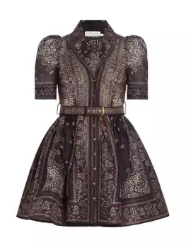 Платье-рубашка из льна и шелка Matchmaker с узором пейсли Zimmermann, цвет black bandana