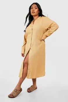 Платье-рубашка из льна плюс Boohoo, серый