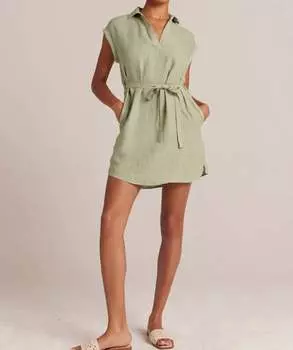 Платье-рубашка из льна с поясом цвета бледной пальмы Bella Dahl, цвет pale palm