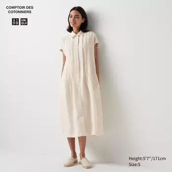 Платье-рубашка из льна UNIQLO, слоновая кость