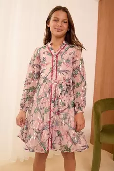 Платье рубашка из металлизированного шифона (5 16 лет) Love & Roses, розовый