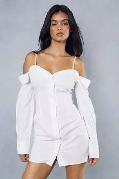 Платье-рубашка из поплина с открытыми плечами и пуговицами MISSPAP, белый