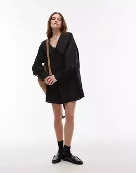 Платье-рубашка из поплина с воротником-стойкой черного цвета Topshop