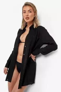 Платье-рубашка из салочки Boohoo, черный