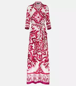 Платье-рубашка из шелкового твила с принтом DOLCE&GABBANA, разноцветный
