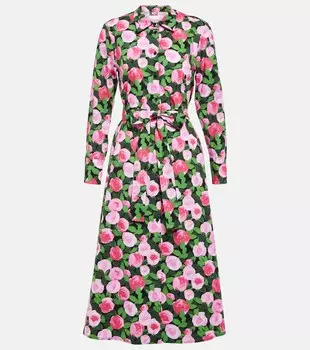 Платье-рубашка из смесового хлопка с принтом CAROLINA HERRERA, разноцветный
