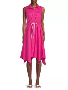 Платье-рубашка из смесового льна в полоску Saks Fifth Avenue, цвет Fuchsia Pink