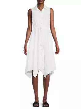 Платье-рубашка из смесового льна в полоску Saks Fifth Avenue, белый