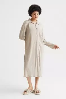 Платье-рубашка из смесового льна H&amp;M, бежевый меланж