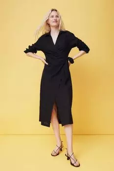 Платье-рубашка из смесового льна H&amp;M, черный