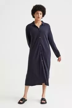 Платье-рубашка из смесового льна H&amp;M, темно-синий
