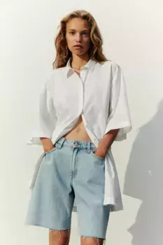 Платье-рубашка из смесового льна H&M, белый