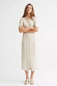 Платье-рубашка из смесового шелка H&amp;M, светло-бежевый
