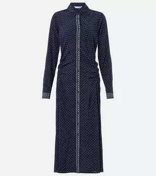 Платье-рубашка из смесового шелка в горошек Lex Veronica Beard, Navy Multi