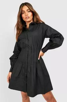 Платье-рубашка из ткани с деталями корсета Boohoo, черный