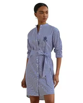 Платье-рубашка из тонкого сукна с полосатым поясом Ralph Lauren, мультиколор