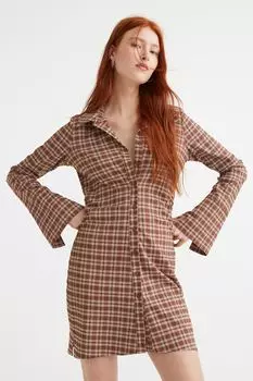 Платье-рубашка из твила H&M, коричневый/клетчатый