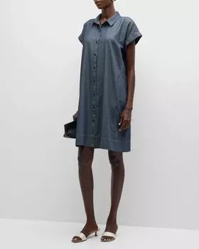 Платье-рубашка из твила из органического хлопка Petite Eileen Fisher, цвет Denim