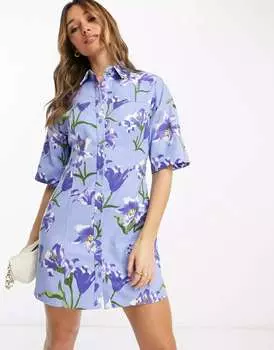 Платье-рубашка из твила с цветочным принтом ASOS