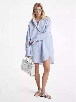 Платье-Рубашка из жатого хлопкового поплина Michael Kors, синий